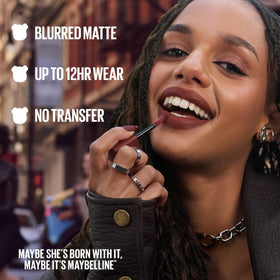 MAYBELLINE smooth texture swipe demonstrating buildable, blurred matte