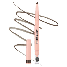 Maybelline pencil front view showing cap and branding, precise application benefit