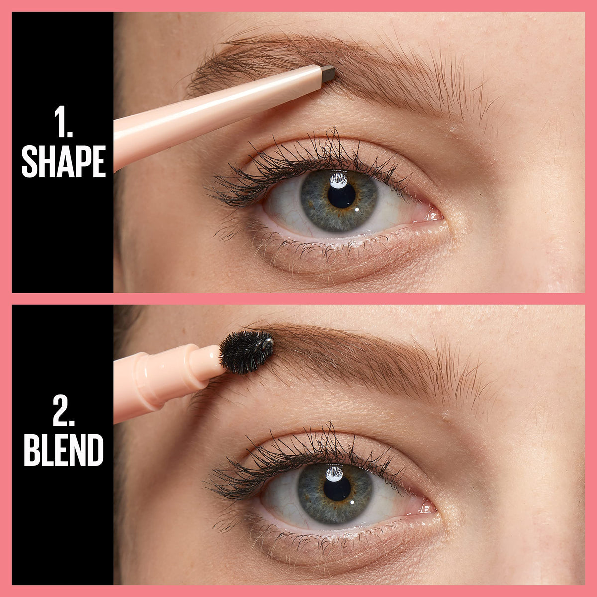 Maybelline Total Temptation spoolie blending action on brows for natural feathered finish