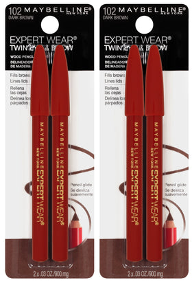 Maybelline twin pencil front packaging shows dark brown shade and two-count convenience
