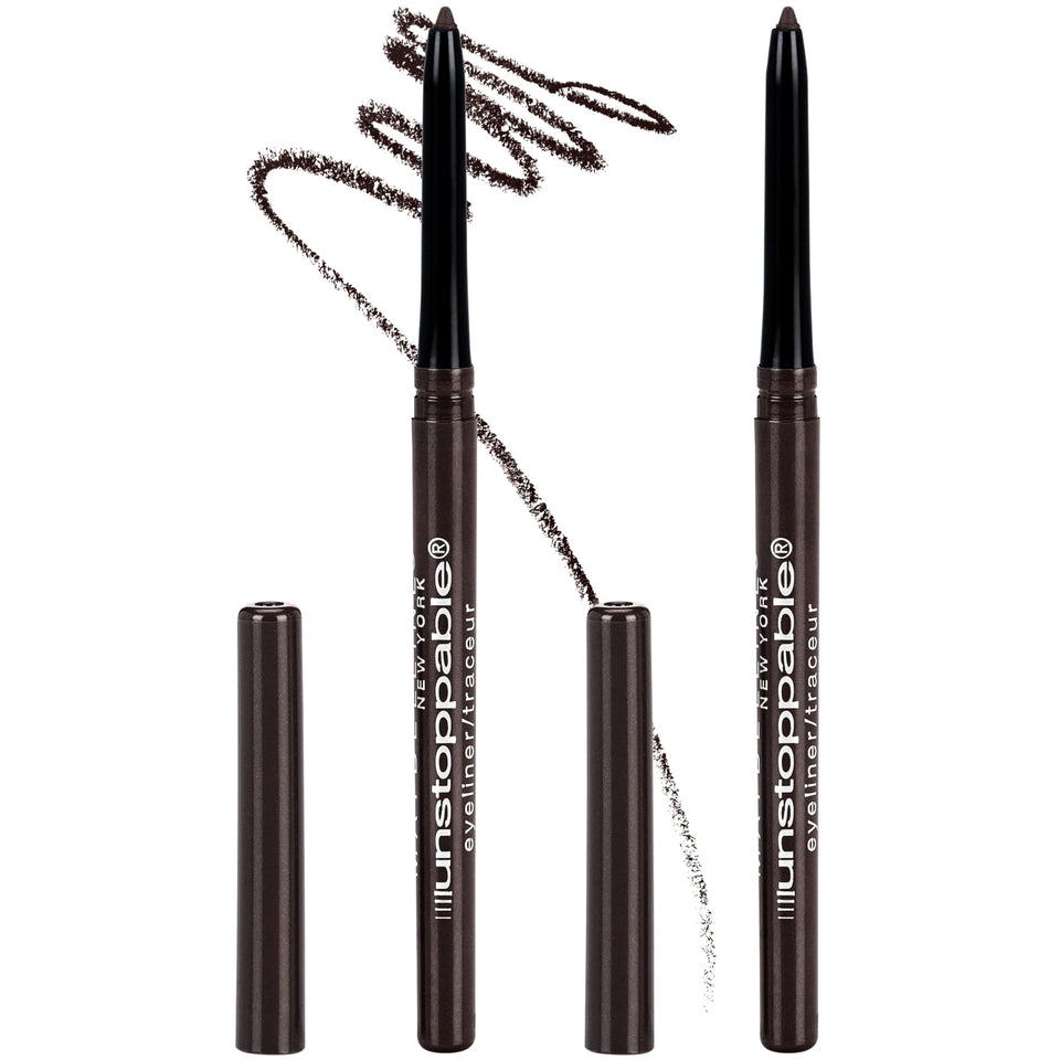 MAYBELLINE front packaging showing twin Espresso pencils and benefits