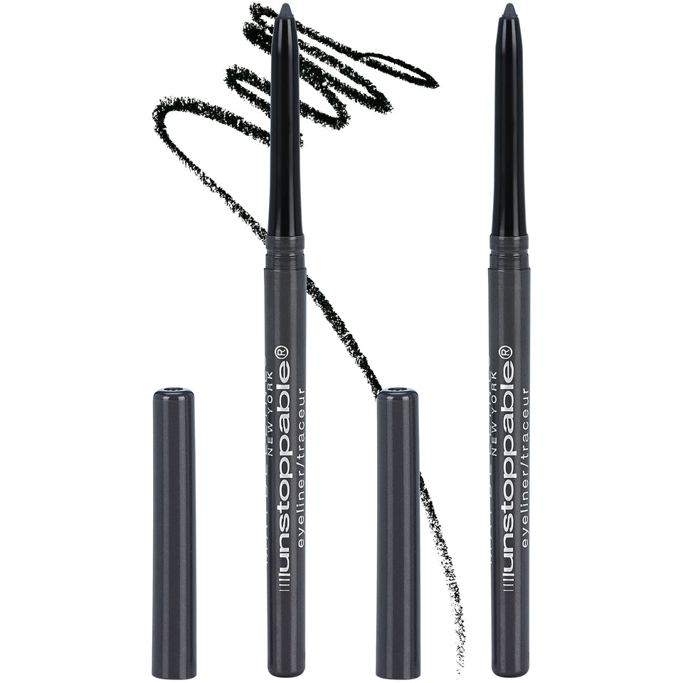 Maybelline Unstoppable front packaging showing pewter pencils and benefits