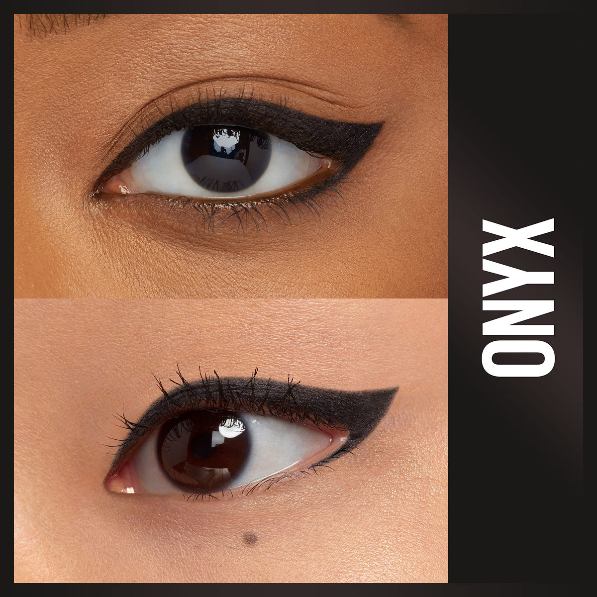 Maybelline Unstoppable swatch on arm showing rich Onyx black color and smooth payoff