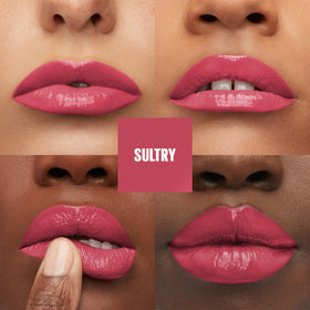 MAYBELLINE glossy texture swatch demonstrating intense pigment and shine