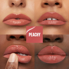 MAYBELLINE texture swipe showing glossy vinyl pigment and longwear payoff