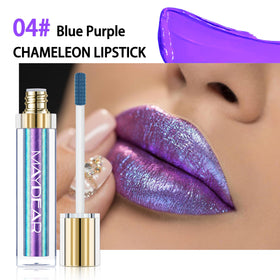 Maydear chameleon on model demonstrating color shift and photogenic metallic shine