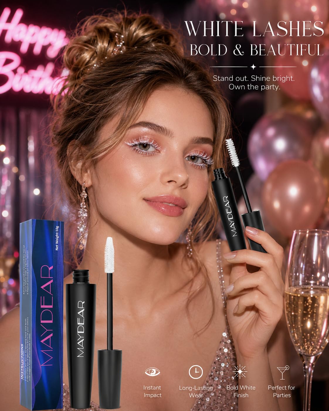 Maydear mascara next to ruler showing compact size and portability