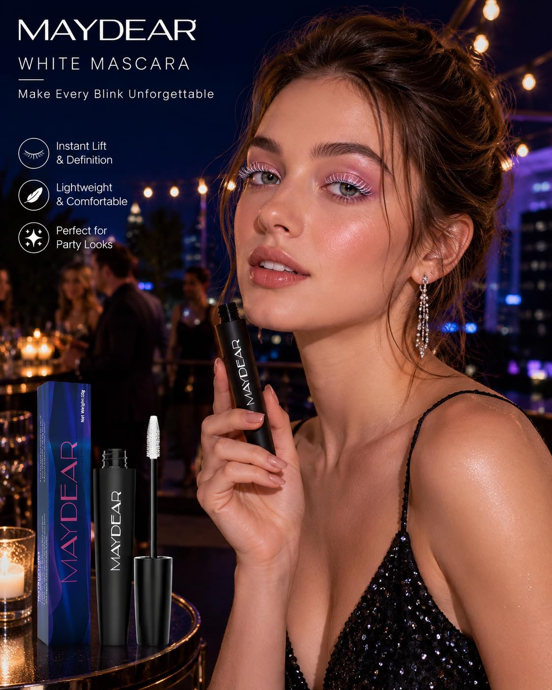 Maydear mascara staged with makeup kit for party and stage use