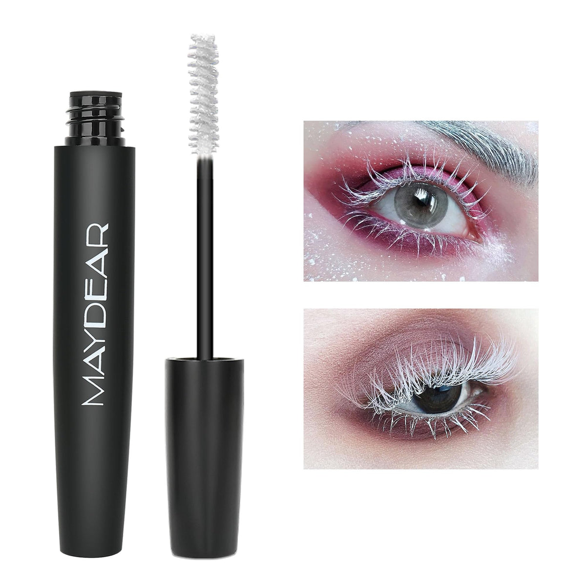 Maydear white mascara front packaging showing product and benefits