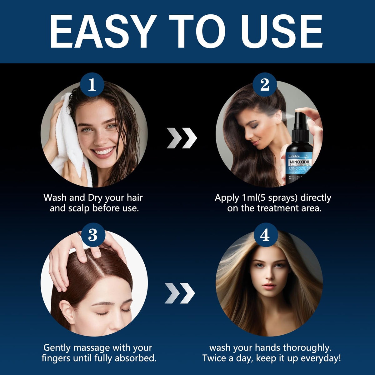MAYFERTE applied to scalp demo, targeted coverage for thinning areas