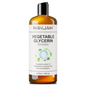 MAYJAM front bottle showing clear glycerine and brand label benefits