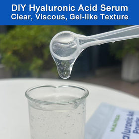MAYKER mixed serum clear gel in jar demonstrating viscous texture for smooth application
