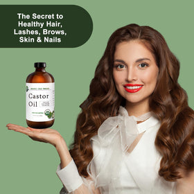 MAYLINK bottle staged with raw castor seeds and leaves suggesting natural origin