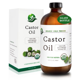 MAYLINK front glass bottle showing 500ml organic castor oil, protects potency