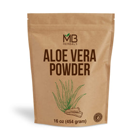 MB Herbals front package showing 1 lb aloe vera powder and label benefits