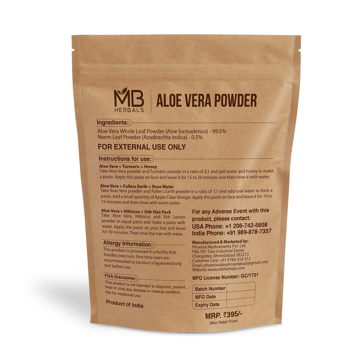 MB Herbals close-up of reconstituted aloe vera gel texture for moisturizing use