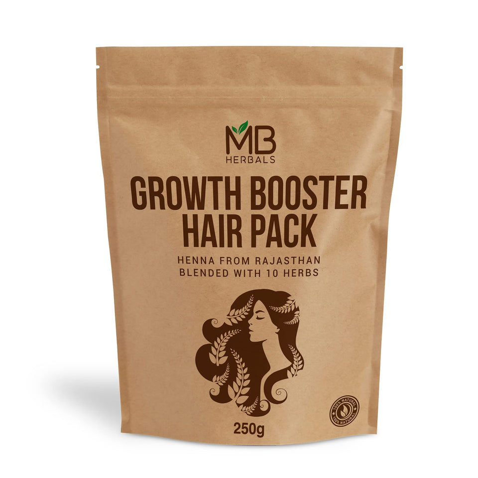 MB Herbals front packaging pouch showing ingredients and net weight, highlighting natural blend