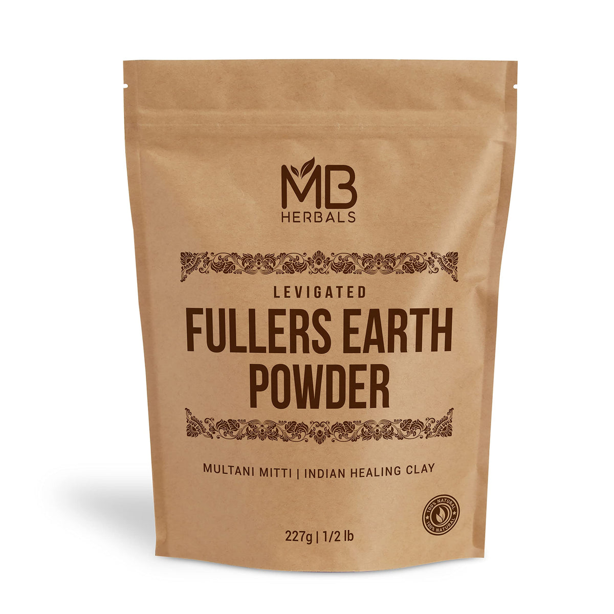 MB Herbals front packaging showing 227 g pouch and product name benefits