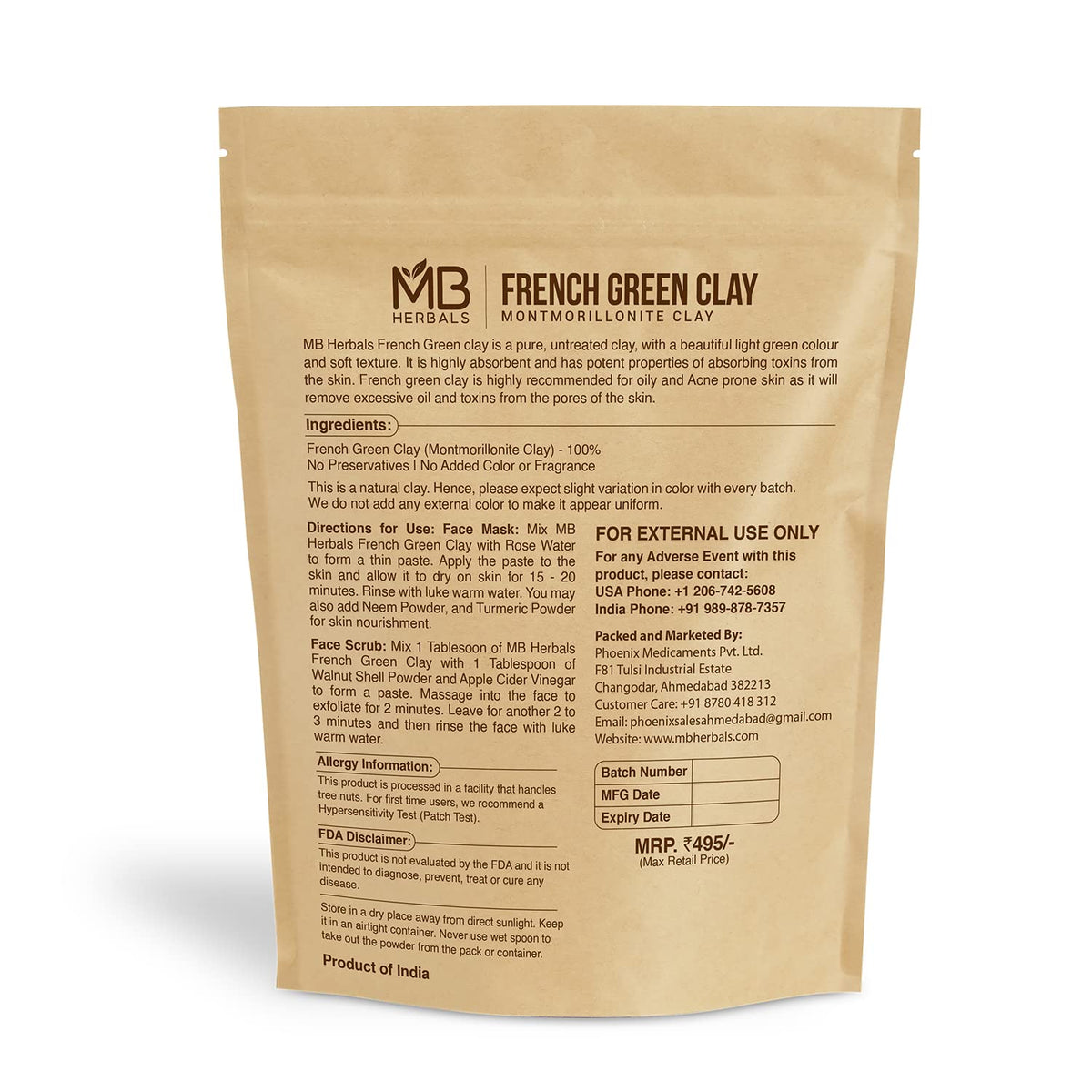 MB Herbals close-up of green clay powder showing fine texture and absorbency