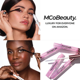 MCoBeauty tube beside a coin illustrating compact travel-friendly size advantage