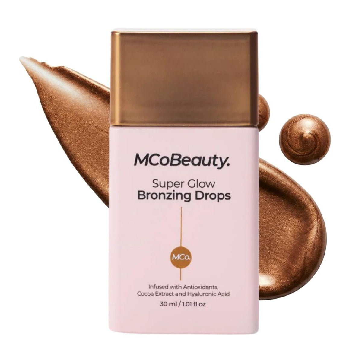 MCoBeauty front packaging shot showing bottle and label, highlighting portability