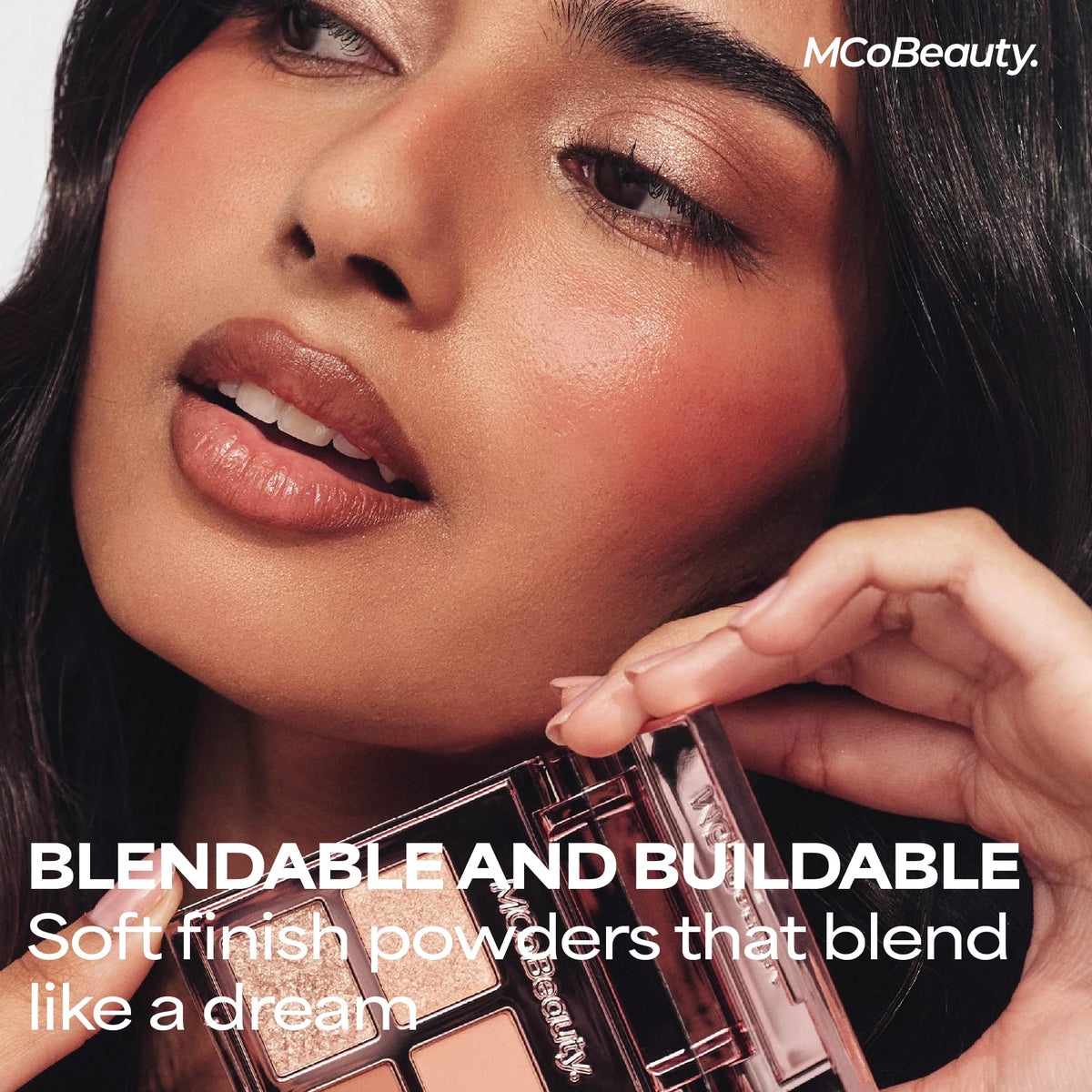 MCoBeauty on model creating a soft daytime pink nude eye