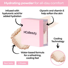 MCoBeauty finely milled powder texture that blurs pores and smooths skin
