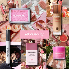 MCoBeauty label close-up showing key ingredients, highlights squalane and vitamin E