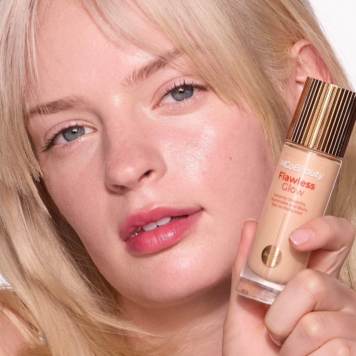 MCoBeauty swatch on fair skin showing natural dewy glow benefit for luminosity