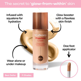 MCoBeauty texture close-up drop showing silky, dewy finish and blendability