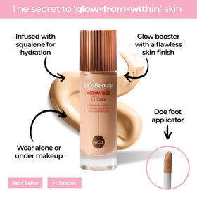 MCoBeauty texture swatches of Shade 3 Light showing dewy finish and blendability