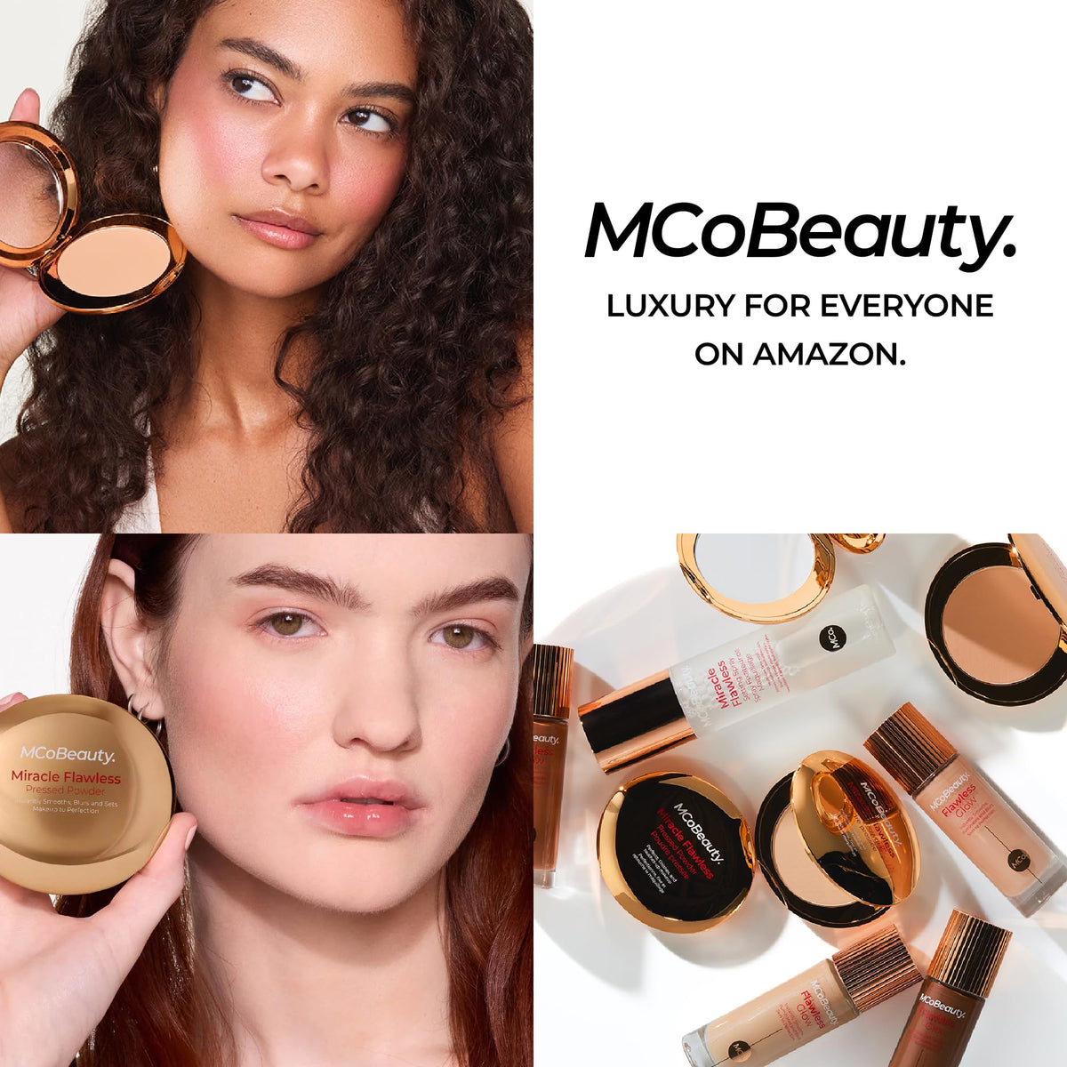 MCoBeauty rose and almond ingredients display signaling soothing and hydration