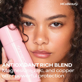MCoBeauty label detail emphasizing mineral blend for antioxidant support