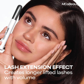MCoBeauty XtendLash wand and bristles coating lashes for precise definition and length