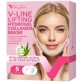 MCOMCE front packaging showing five FairyFace V Line masks and benefits