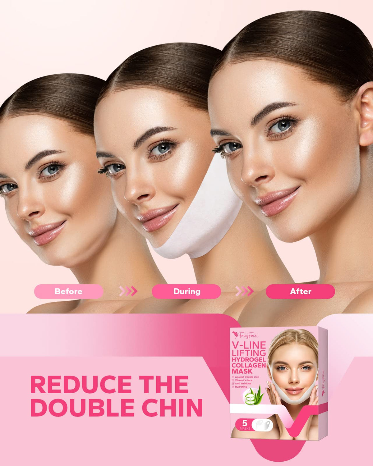 MCOMCE mask applied on model jawline demonstrating lifting effect