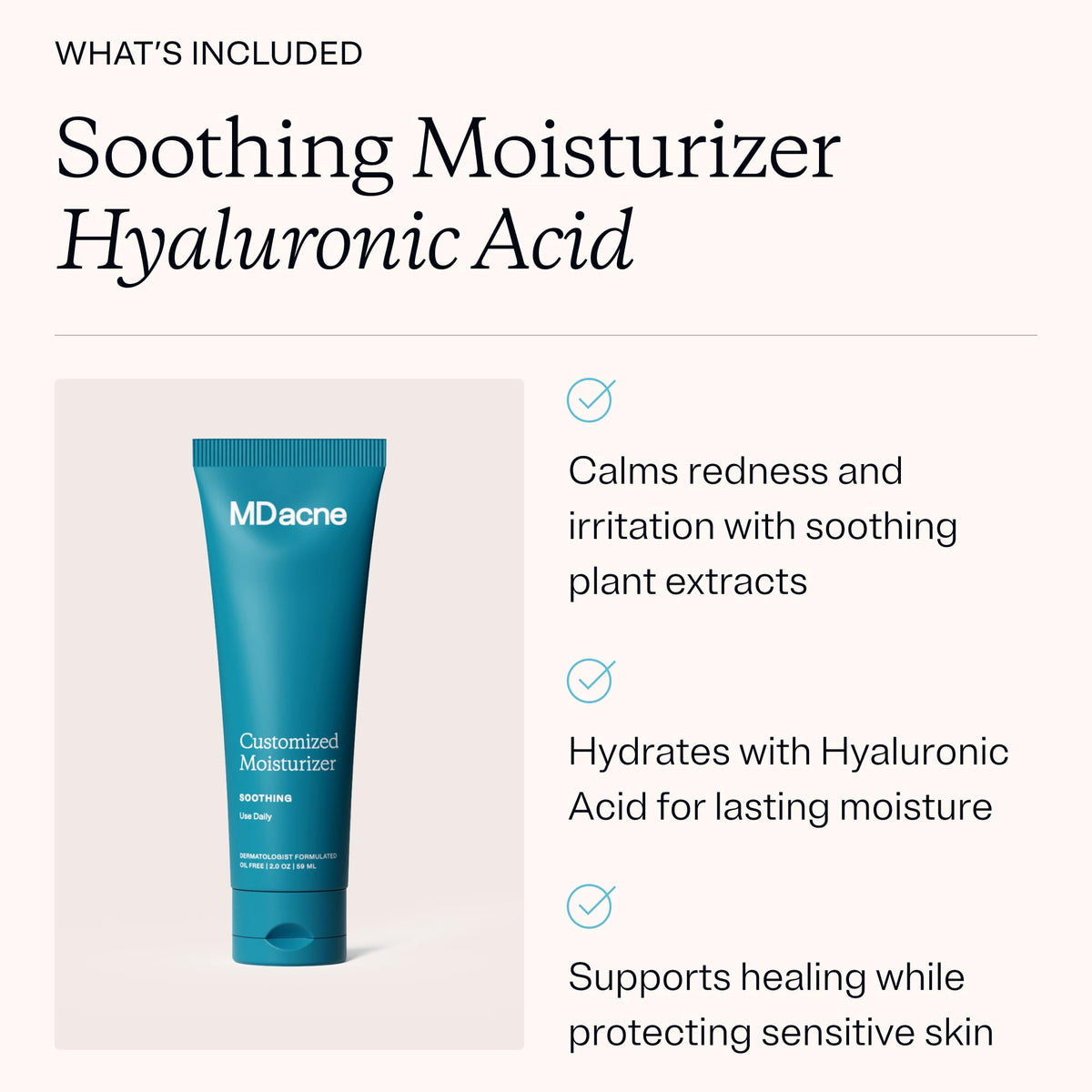 MDacne products next to a ruler showing compact 30-day kit size