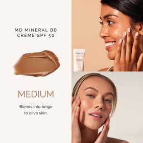 MDSolarSciences BB Crème next to ruler to show compact 1.23 oz travel size