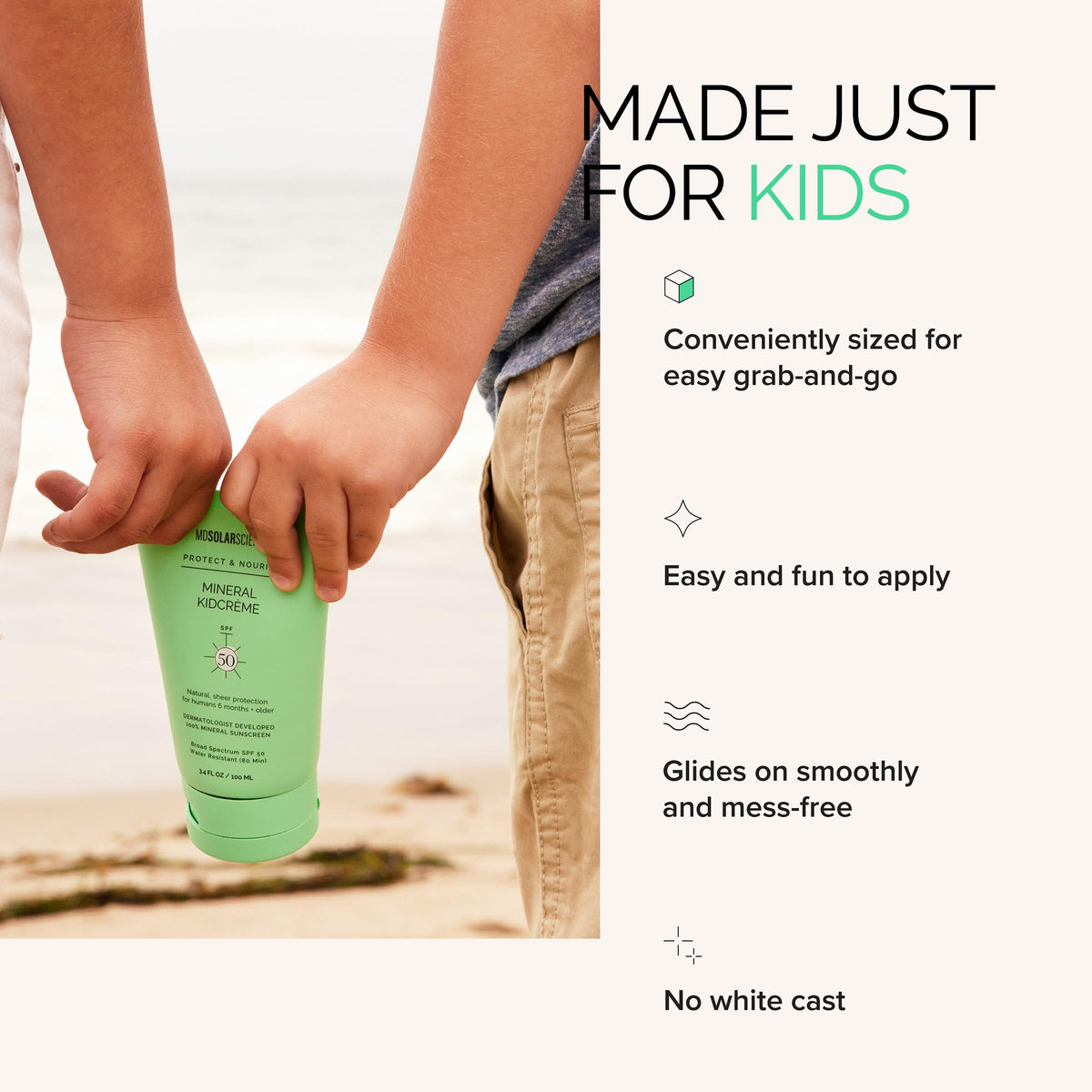 MDSolarSciences KidCrème being applied to a child’s face for gentle, non-stinging coverage