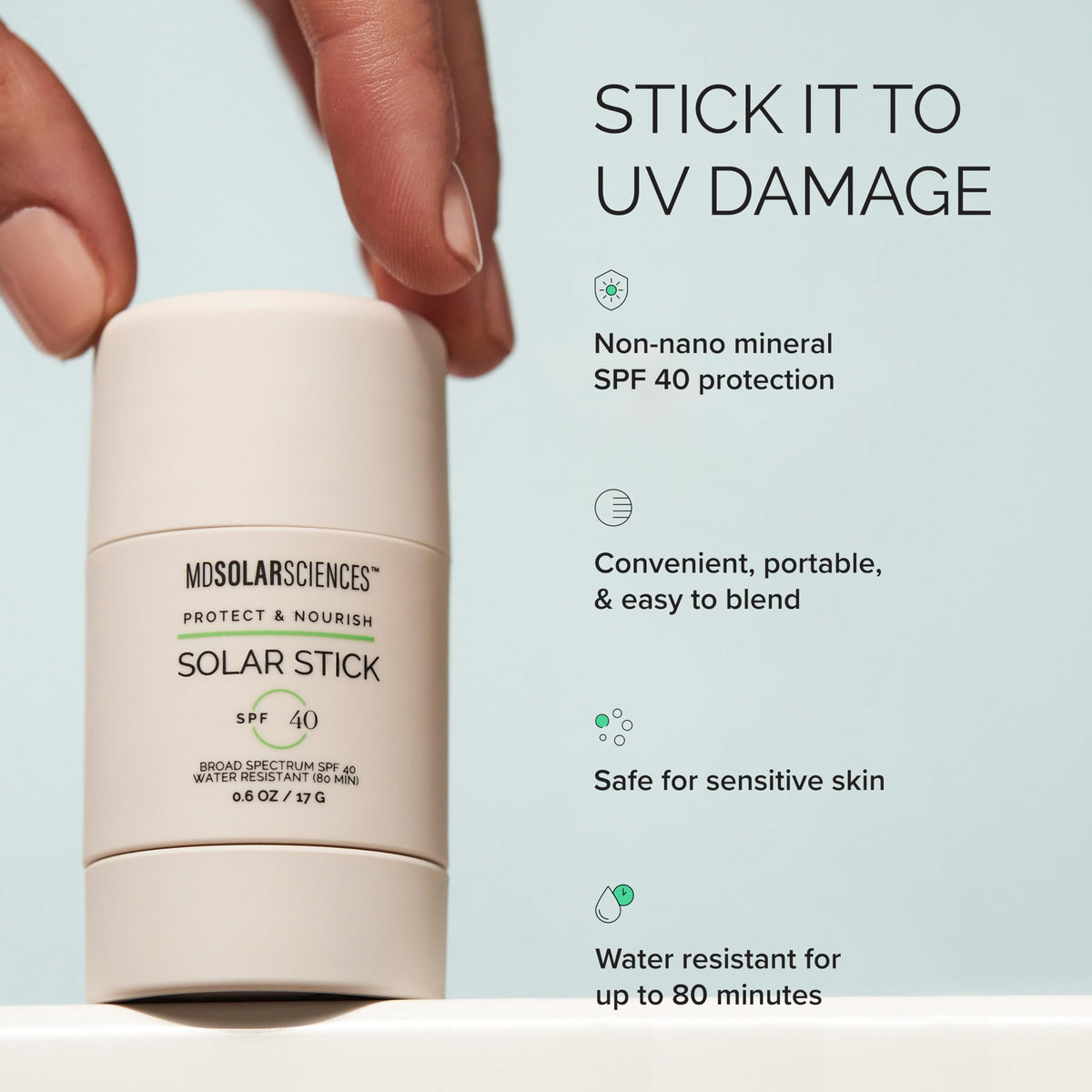 MDSolarSciences applying stick over makeup for quick reapplication without smudging