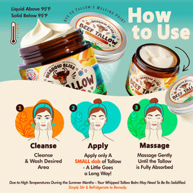 Meadow Bliss labeled jar close-up emphasizing grass-fed tallow and clean ingredient benefits