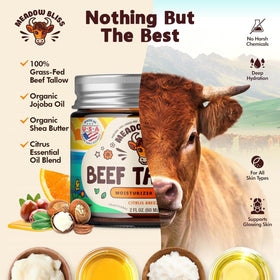 Meadow Bliss illustration of grass-fed sourcing and small-batch making showing sustainable quality