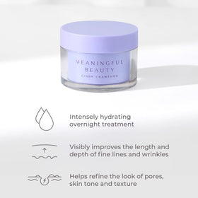 Meaningful Beauty ingredients label detail emphasizing retinol and melon extract benefits