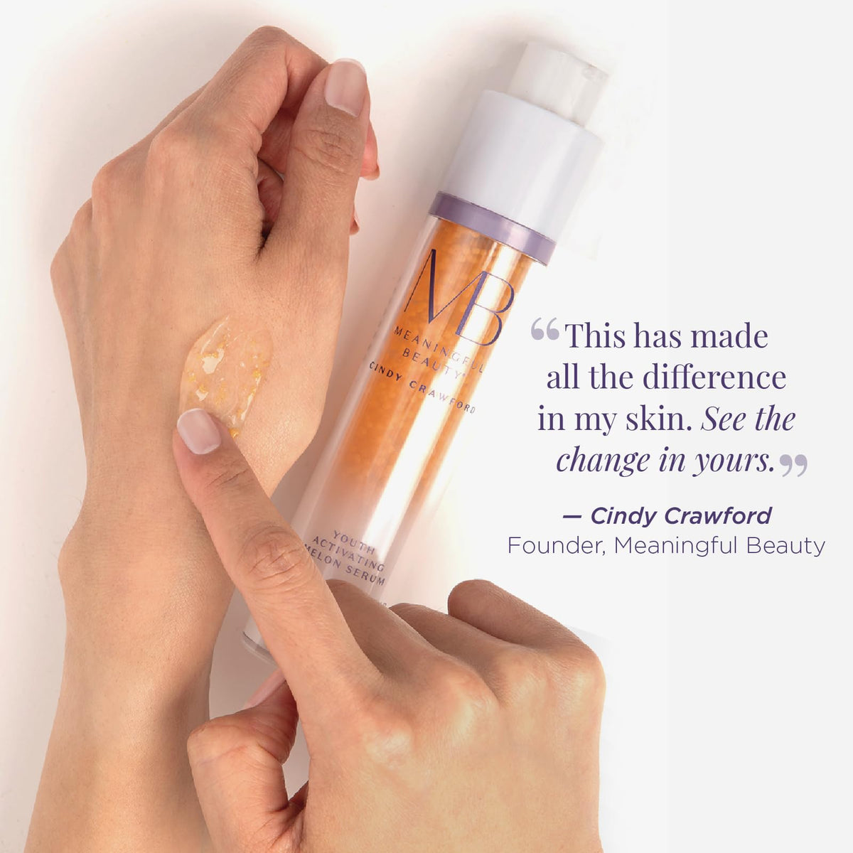 Meaningful Beauty bottle next to coin for size comparison indicating compact travel-friendly design