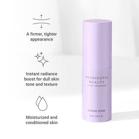 Meaningful Beauty serum drop on hand showing lightweight texture and glow