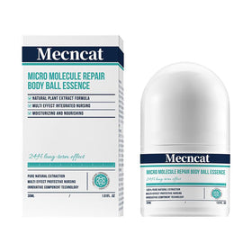 Mecncat front packaging showing roll-on bottle and clear labeling, convenient travel care
