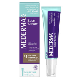 Mederma bottle front view showing clean packaging and brand benefit