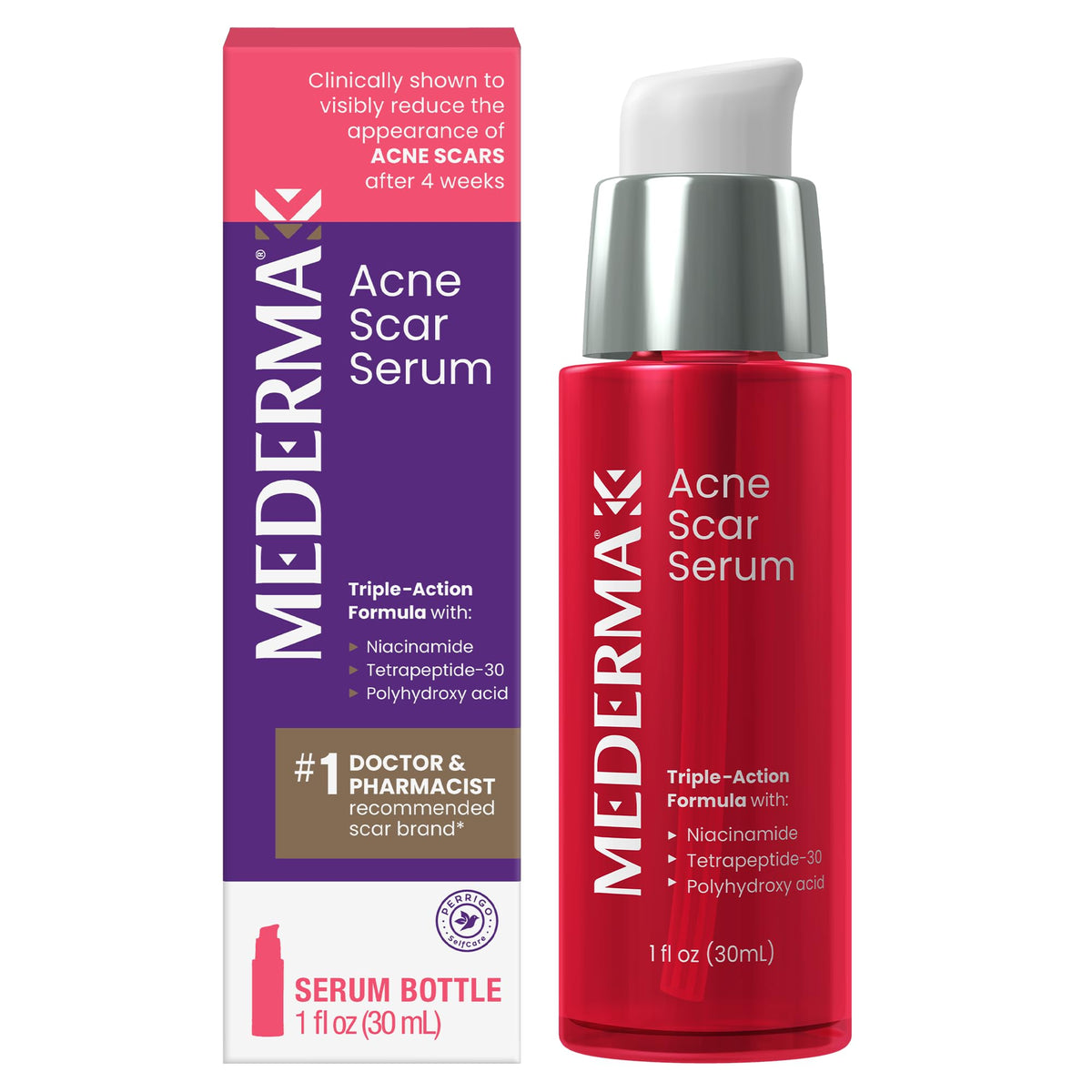 Mederma front packaging showing product and brand for clear scar care