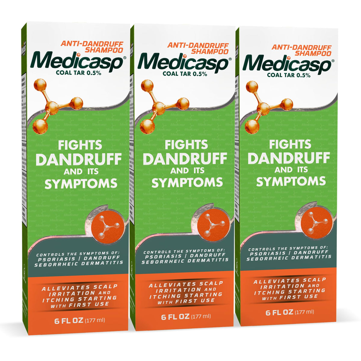 Medicasp front packaging showing coal tar shampoo for fast scalp relief