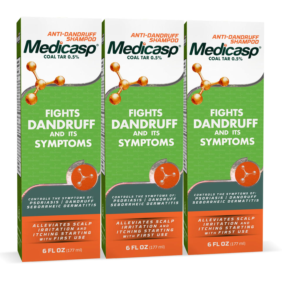 Medicasp front packaging showing coal tar shampoo for fast scalp relief